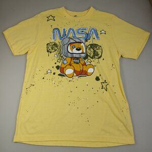 NASA Astronaut Bear Men's Medium Yellow Graphic T-Shirt